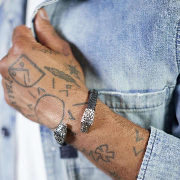 S21 Snake Armband Leder Heren