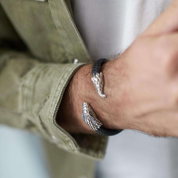 S23 Snake Armband Leder Heren
