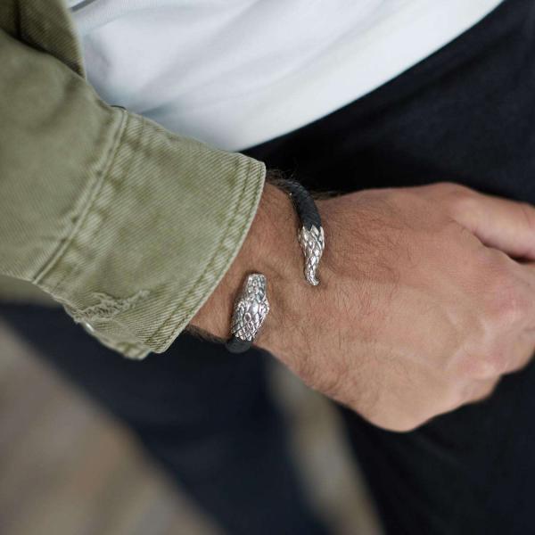 S23 Snake Armband Leder Heren