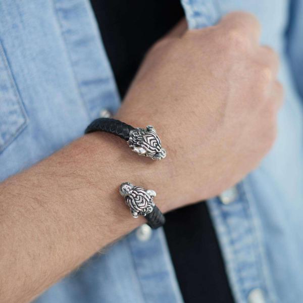 S41 Tiger Armband Leder Heren